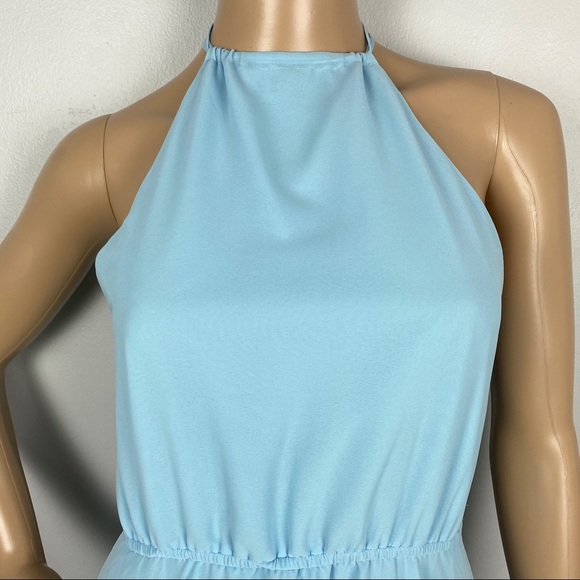 HAUTE HIPPIE BLUE HALTER HIGH-LOW MAXI DRESS - Picture 3 of 9